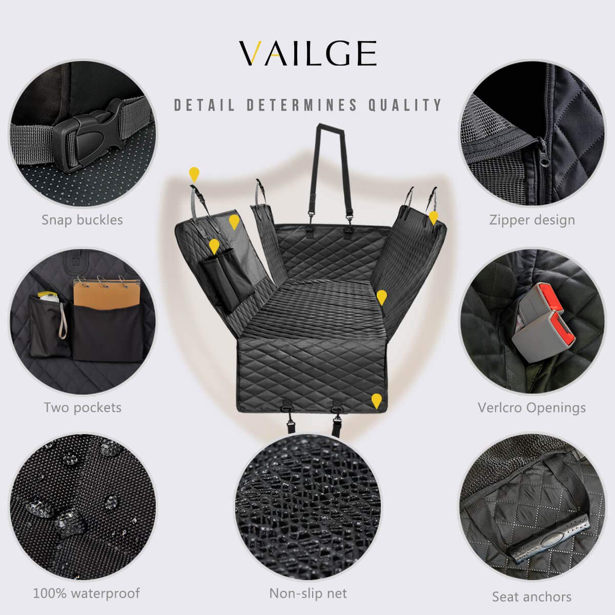 Vailge Waterproof Dog Car Seat Cover with Mesh Window