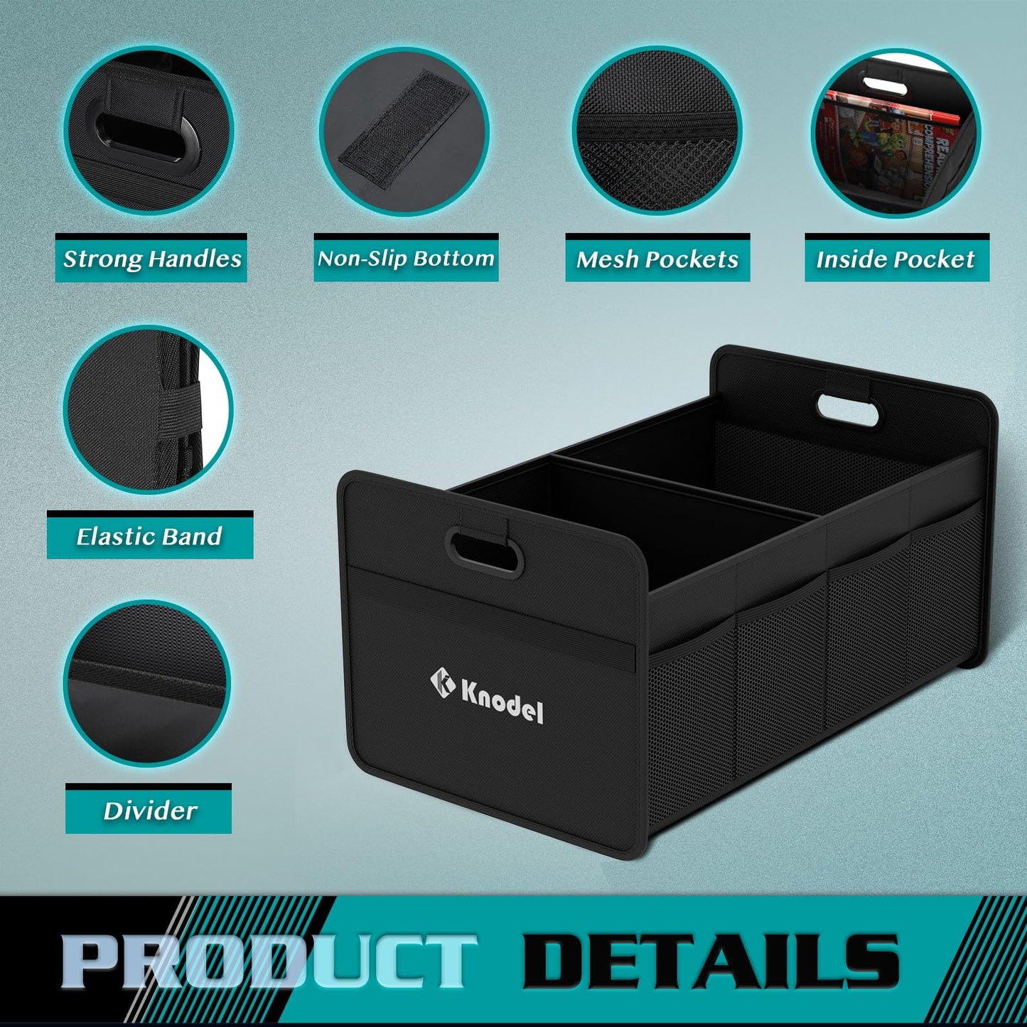 K KNODEL Foldable Car Trunk Organizer – Black