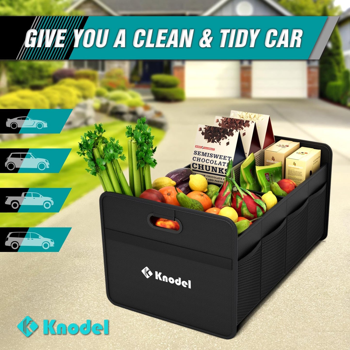 K KNODEL Foldable Car Trunk Organizer – Black